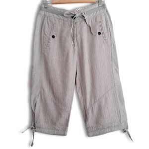 SOLOLA Linen Cotton Blend Capri Pants Drawstring Waist Long Shorts Grey Sz 6